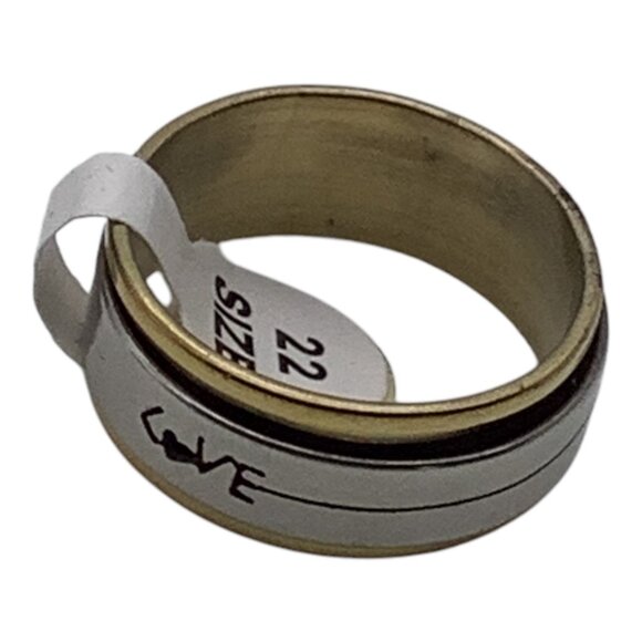 Stainless Steel & Gold Tone Love Engraved Spinner Ring Unisex Band Size 12 - Picture 1 of 9